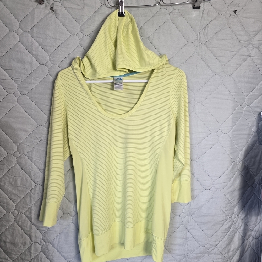 The North Face Yellow Striped Hooded Top Sz M Light Weigh